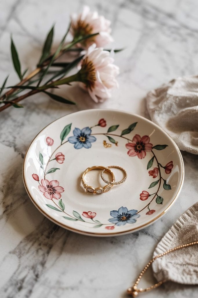 Hand-painted ceramic ring dish with floral design