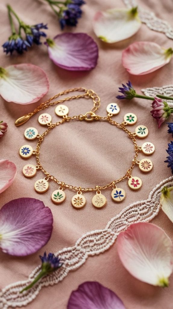 Birth flower charm bracelet in gold