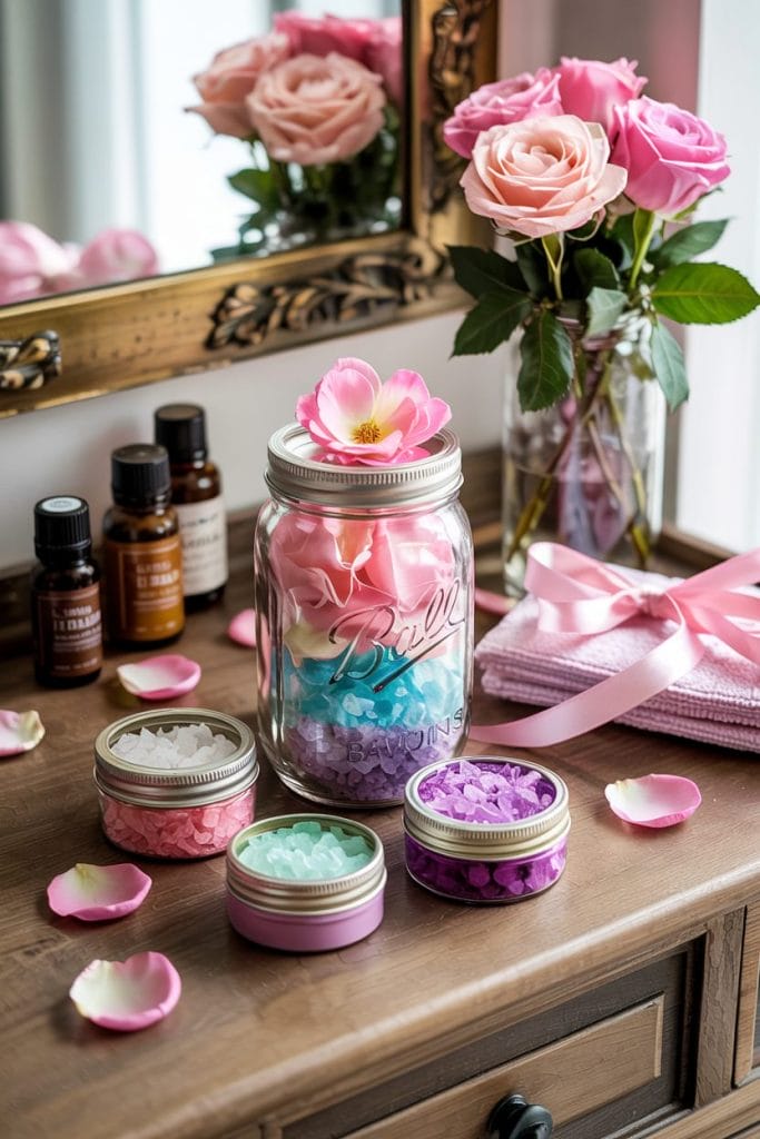 DIY spa in a jar gift set with bath salts and scrubs