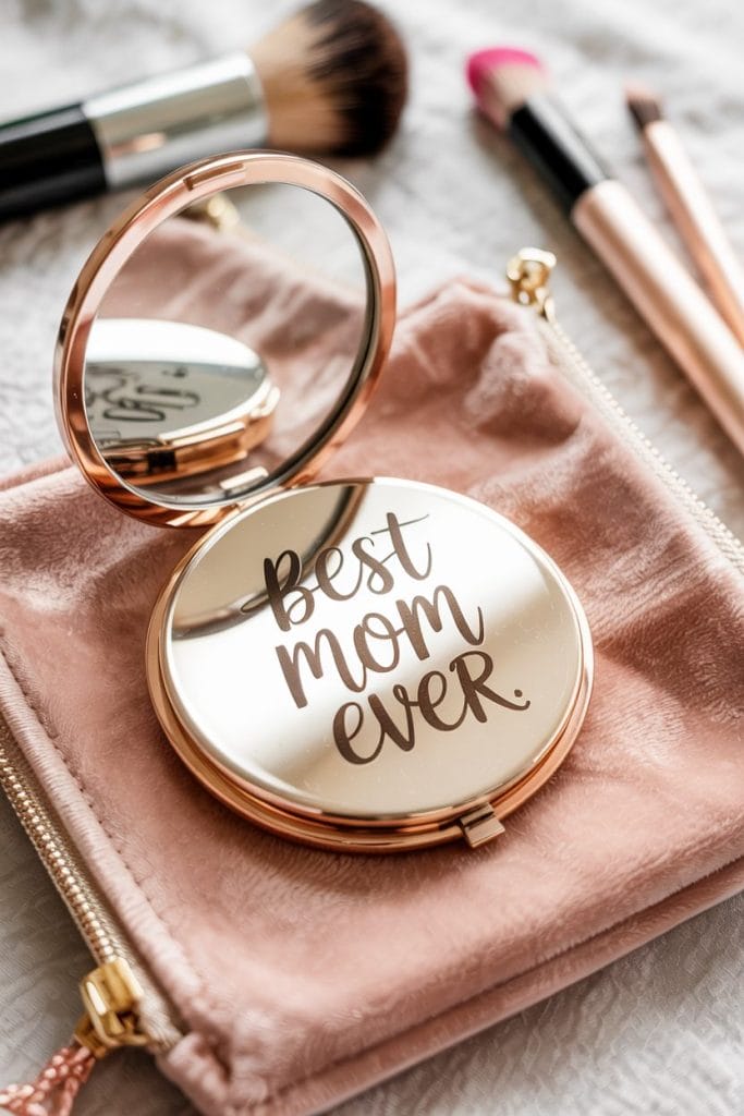 Personalized gold compact mirror with engraved message