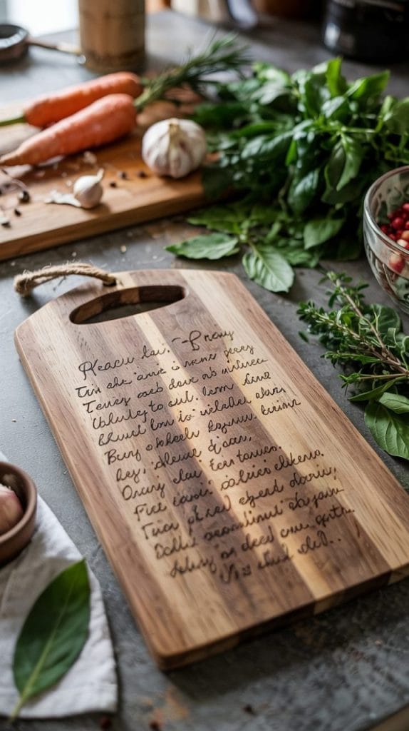 Handwritten recipe cutting board for grandma
