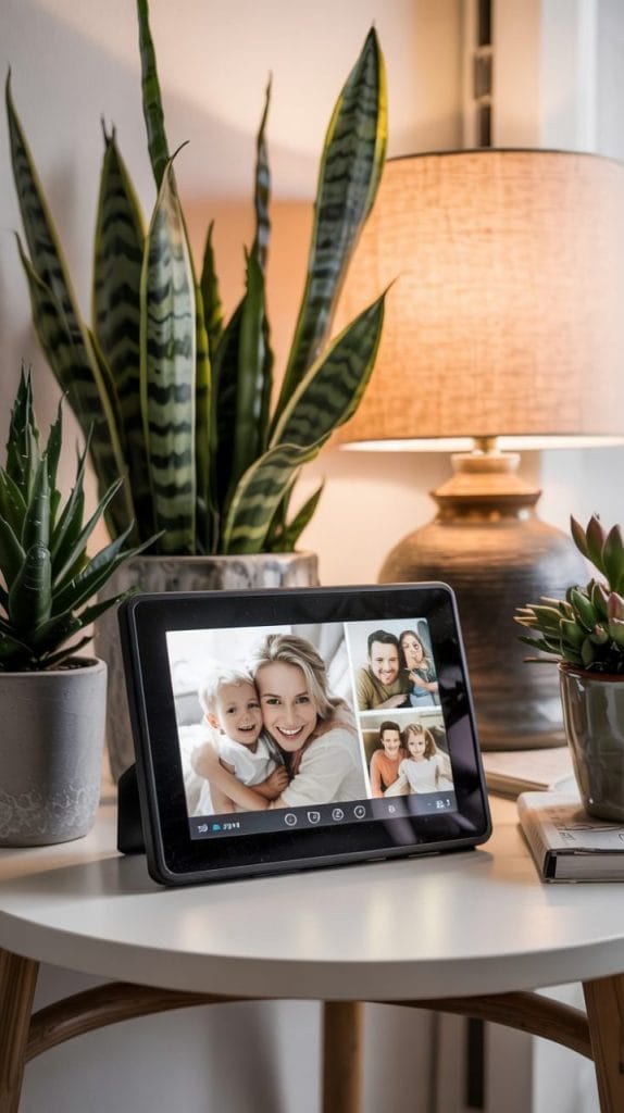 Digital picture frame displaying family photos