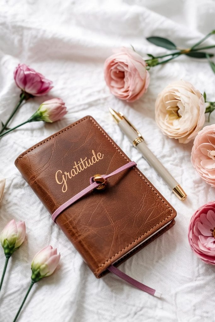 Pocket-sized leather gratitude journal