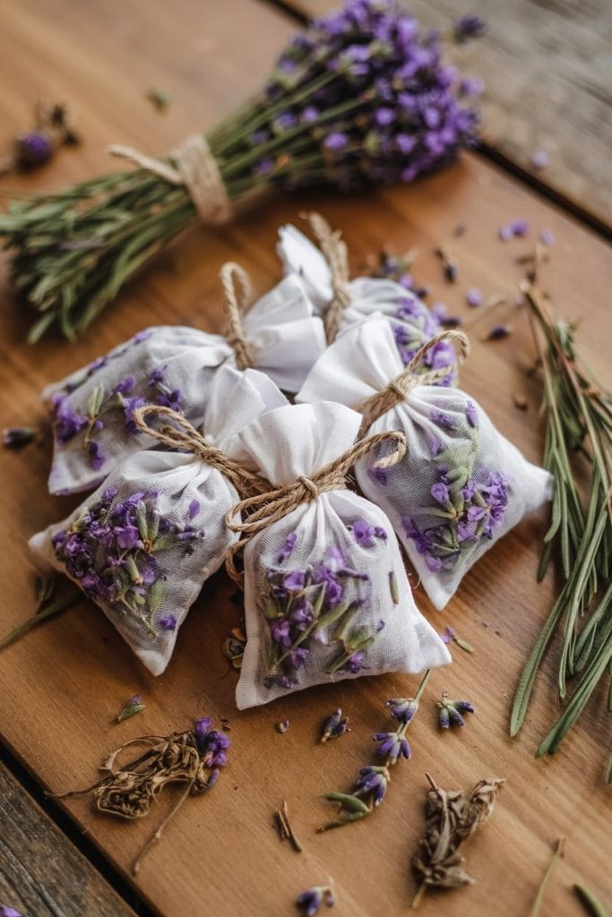 DIY herbal sachets with dried lavender and chamomile