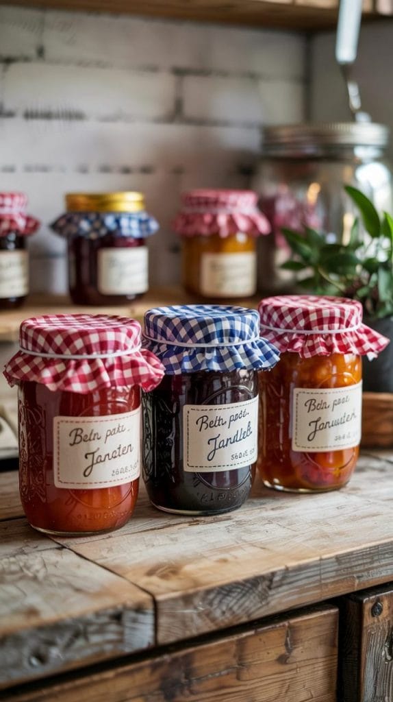 Homemade jam trio in decorated mason jars