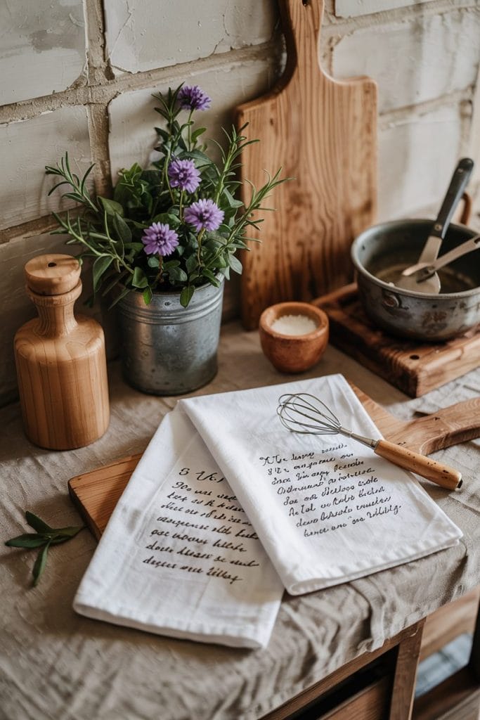Custom recipe tea towels with handwritten family recipe