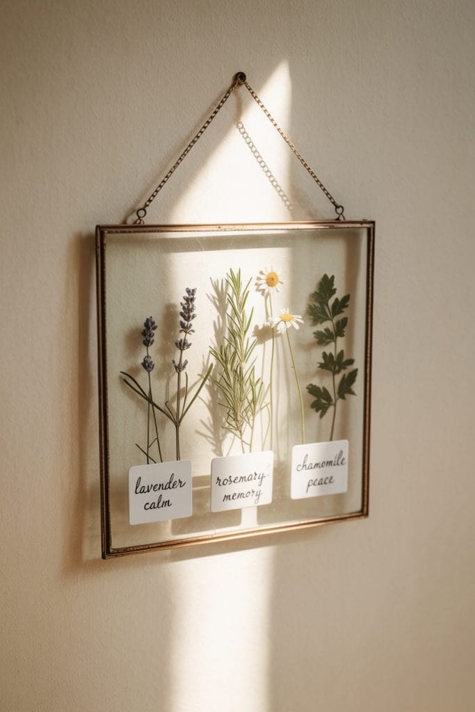 Custom heirloom herbarium frame with pressed botanicals