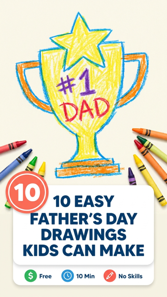 Child coloring a Father's Day drawing of a necktie that says Best Dad on paper with crayons